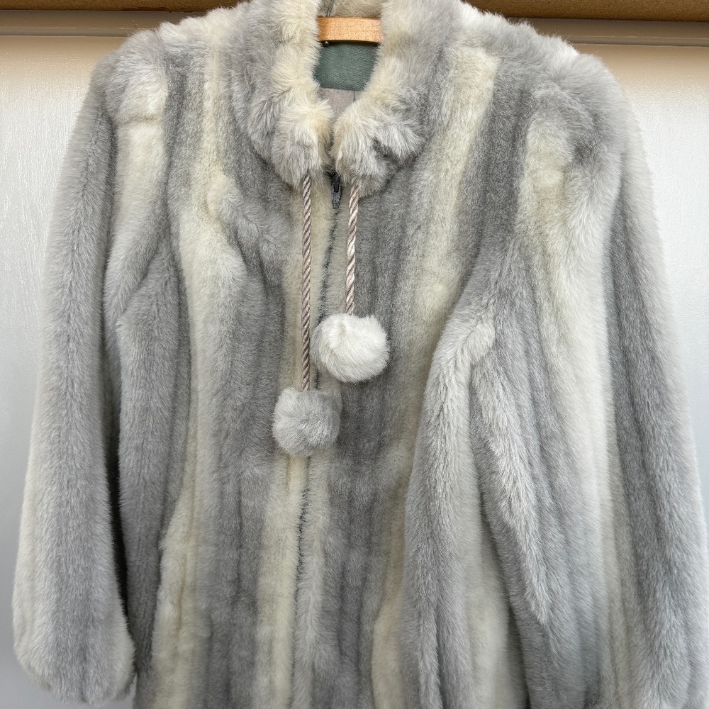 Vintage Sno-Minke by Hillmoor Mink Coat – Gray & Ivory Striped Mid-Century